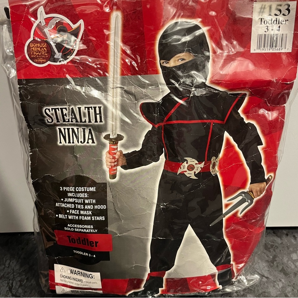 California Costumes Ninja Warrior Outfit - Black and Red   Size Toddler 3-4